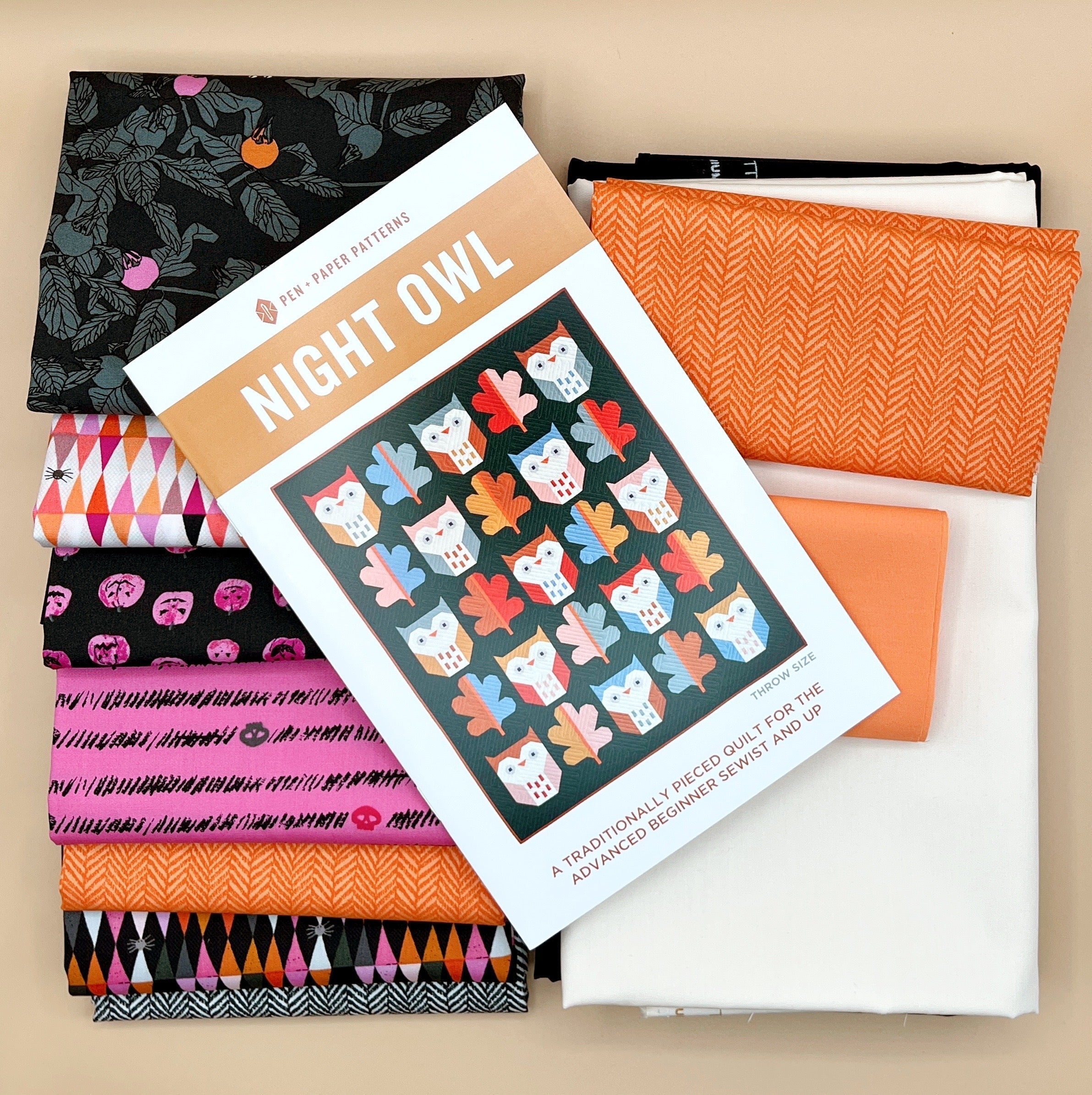 Night Owl Quilt Pattern by Pen + Paper Patters with a currated quilting Enshadow fabric collection