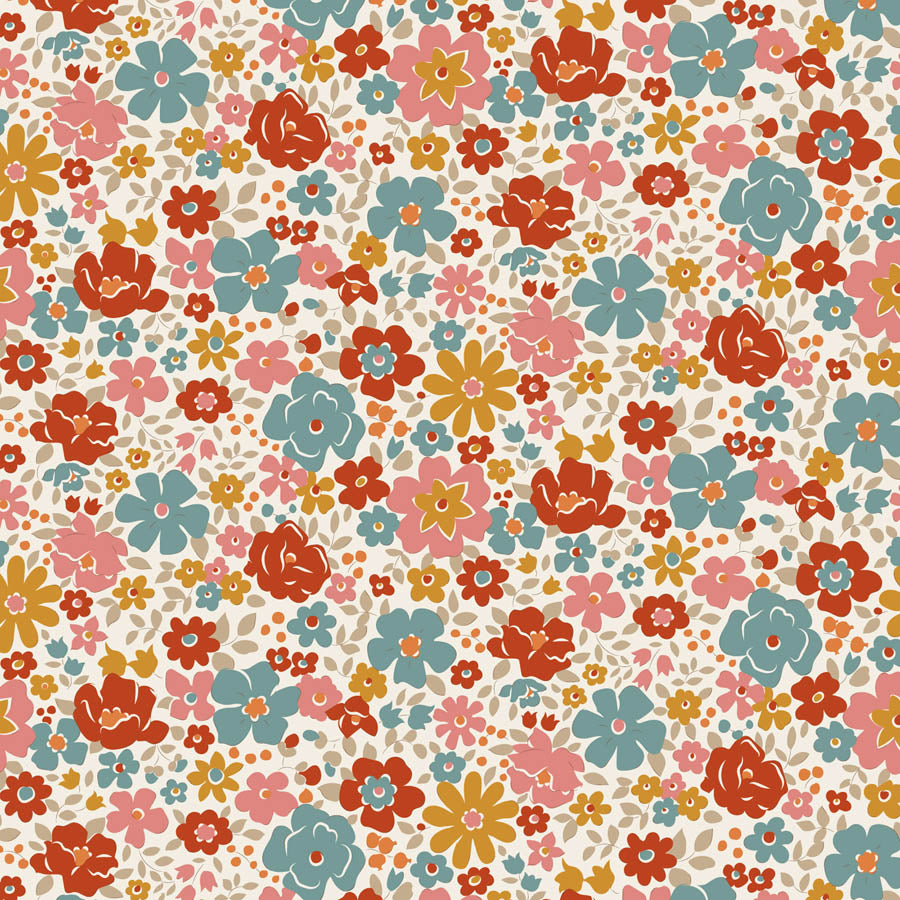 Tilda Village Life Esther Warm Cream floral quilting cotton fabric with vintage flowers