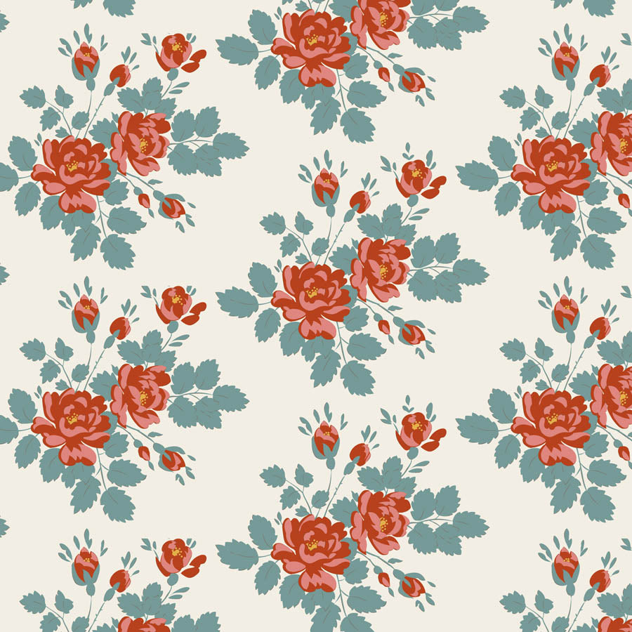 Tilda Village Life Myrtle Teal rose floral quilting cotton fabric