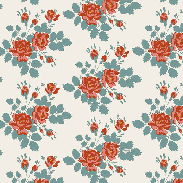 Tilda Village Life Myrtle Teal rose floral quilting cotton fabric