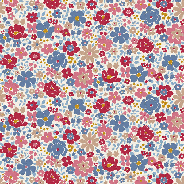 
Tilda Village Life Esther Cold Cream floral quilting cotton fabric with colorful vintage flowers