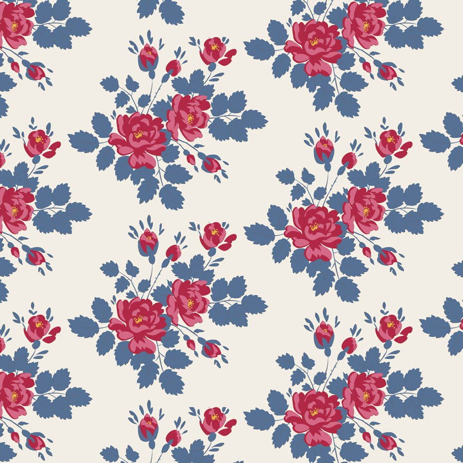 Tilda Village Life Myrtle Blue rose floral quilting cotton fabric