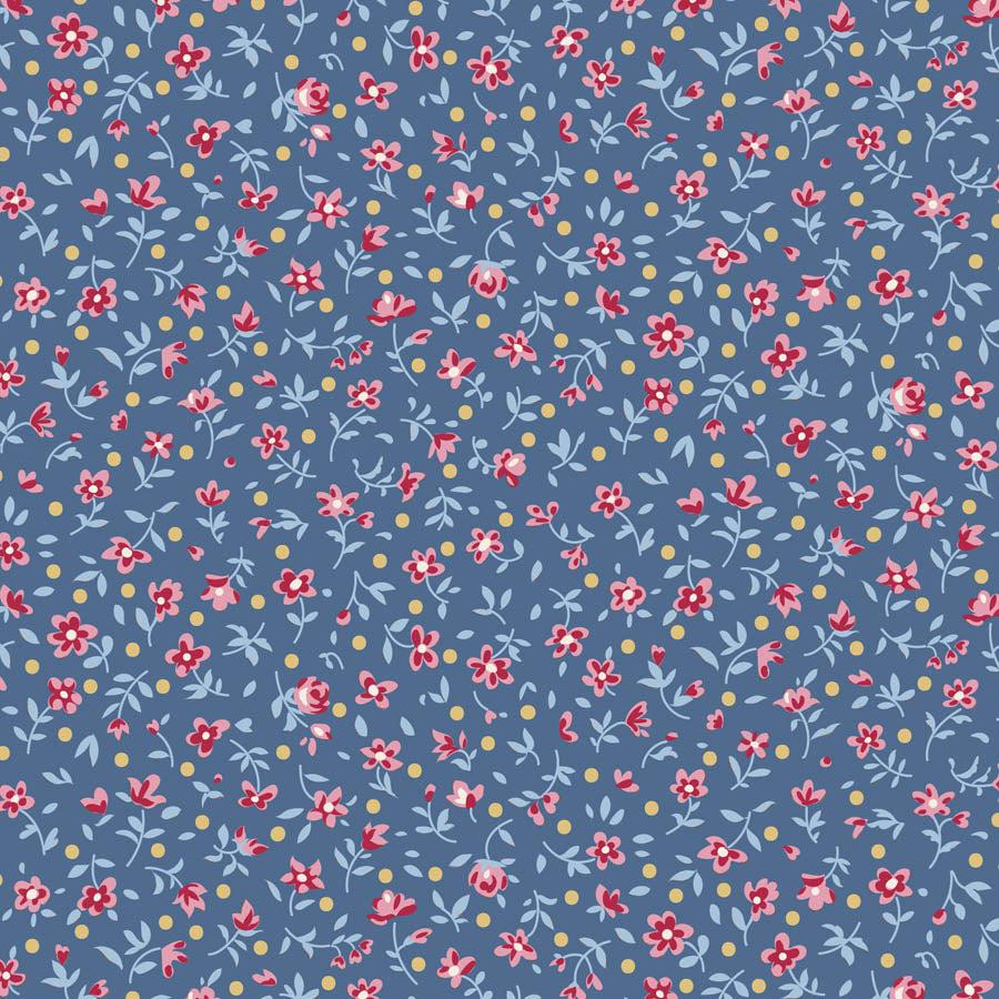 Tilda Village Life Mae Blue blender fabric with delicate scattered floral print