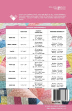 Quilt pattern with material requirements chart on a pink background Lucky Log Cabin by Quilty Love