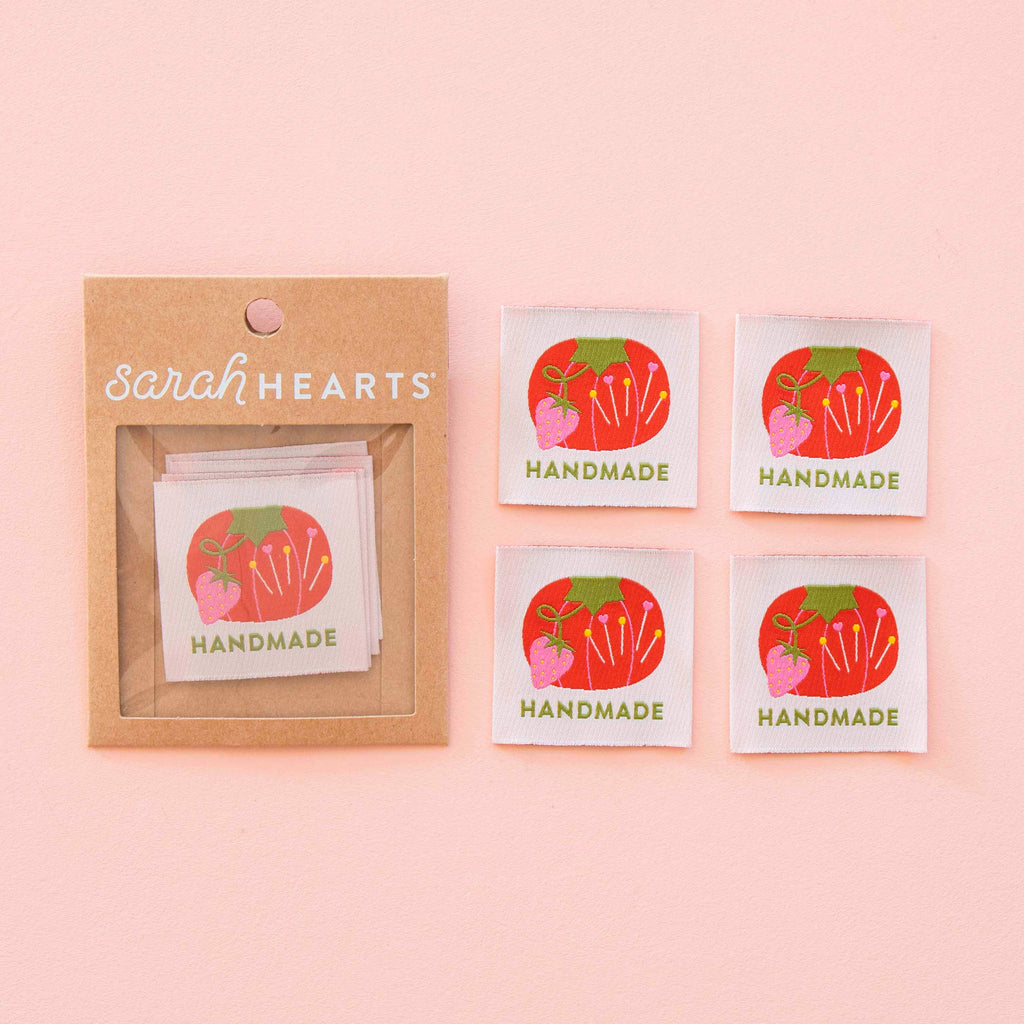 Sarah Hearts Tomato  Pin Cushion Handmade Sew In Labels