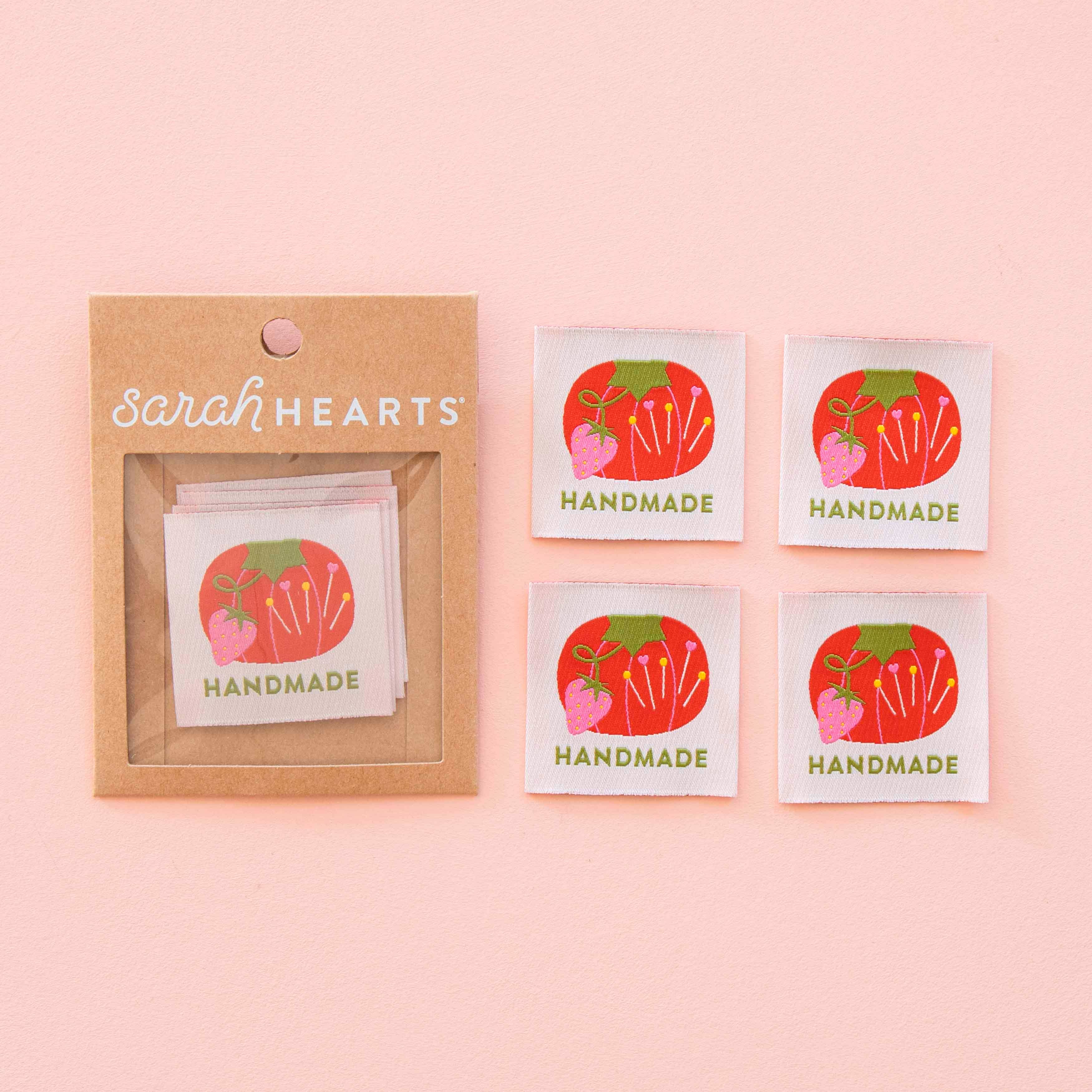 Sarah Hearts Tomato  Pin Cushion Handmade Sew In Labels