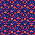 Full Bloom - Navy fabric with vibrant floral garden pattern.