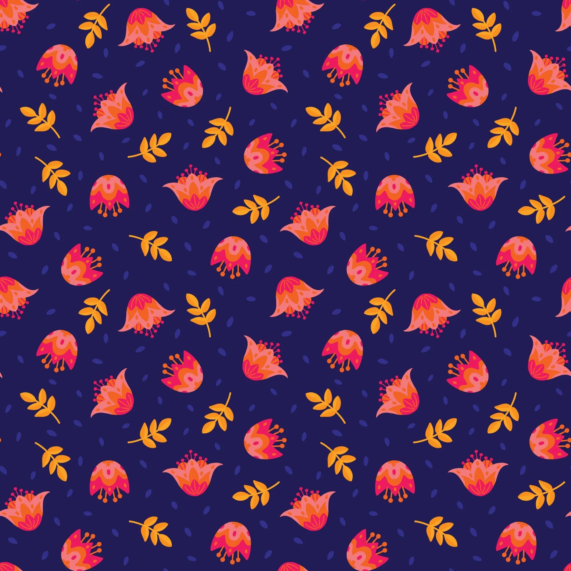 Flower Dance Navy fabric with vibrant floral pattern by Jojulein Design