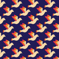 Birdies navy fabric with colorful birds in flight pattern.