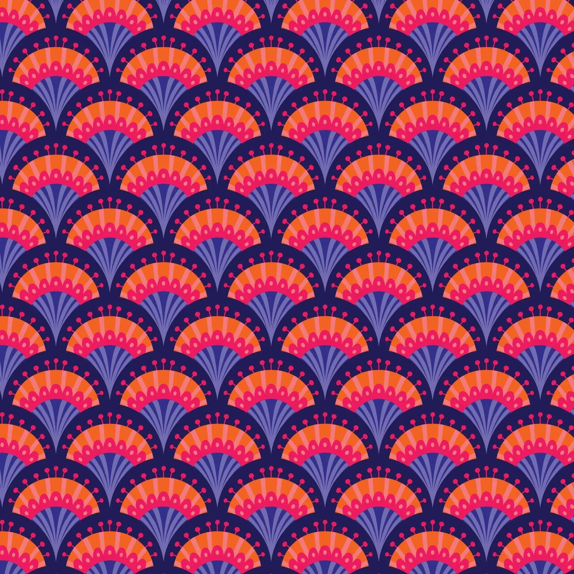 Fan Flowers - Navy fabric with vibrant blooming garden pattern
