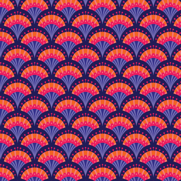 Fan Flowers - Navy fabric with vibrant blooming garden pattern