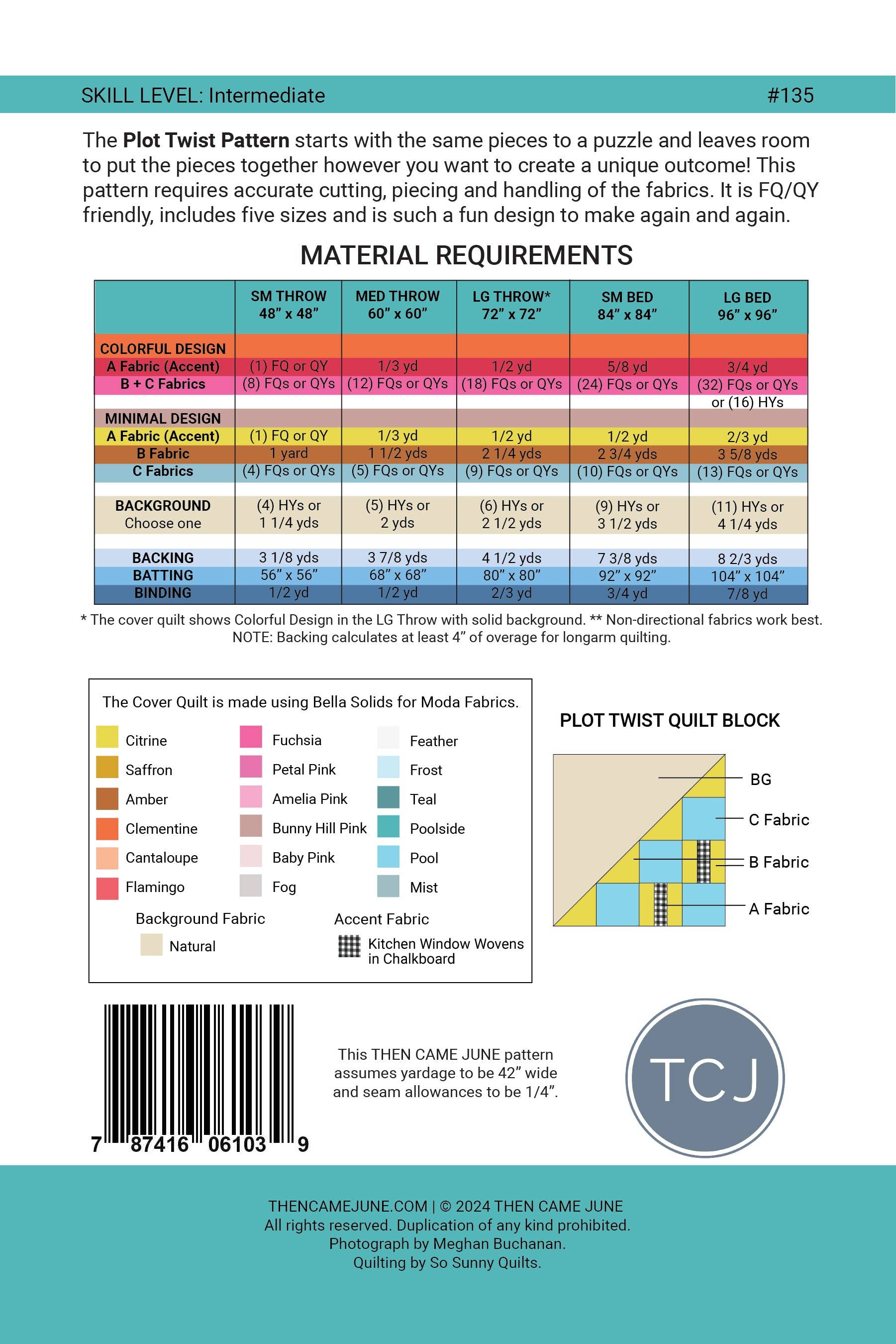 Fabric Requirements for Plot Twist Quilt Pattern by Then Came June 