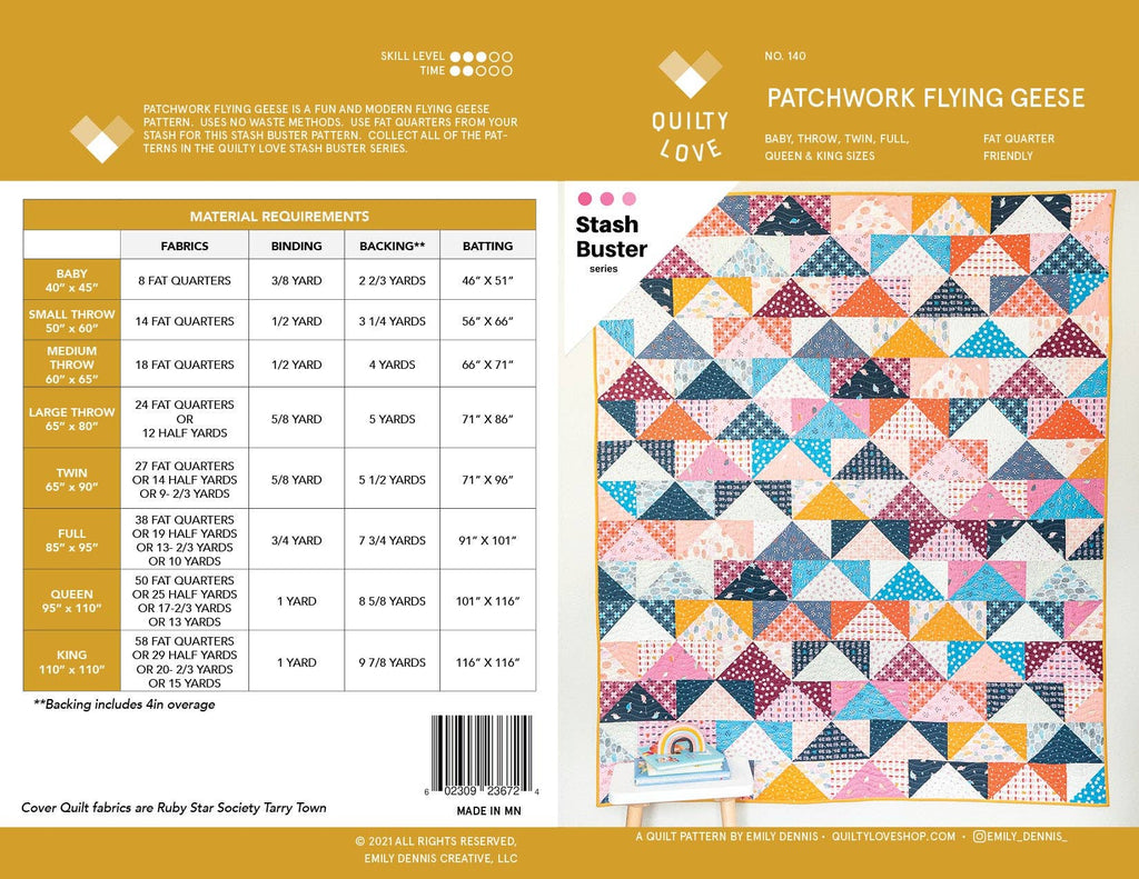 Patchwork Flying Geese Quilt Pattern by Quilty Love | Stash Buster Quilt Pattern