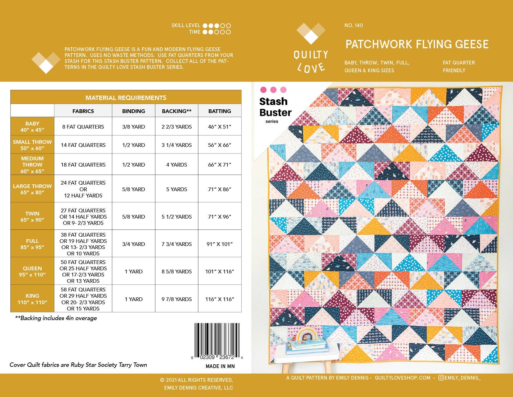 Patchwork Flying Geese Quilt Pattern by Quilty Love | Stash Buster Quilt Pattern