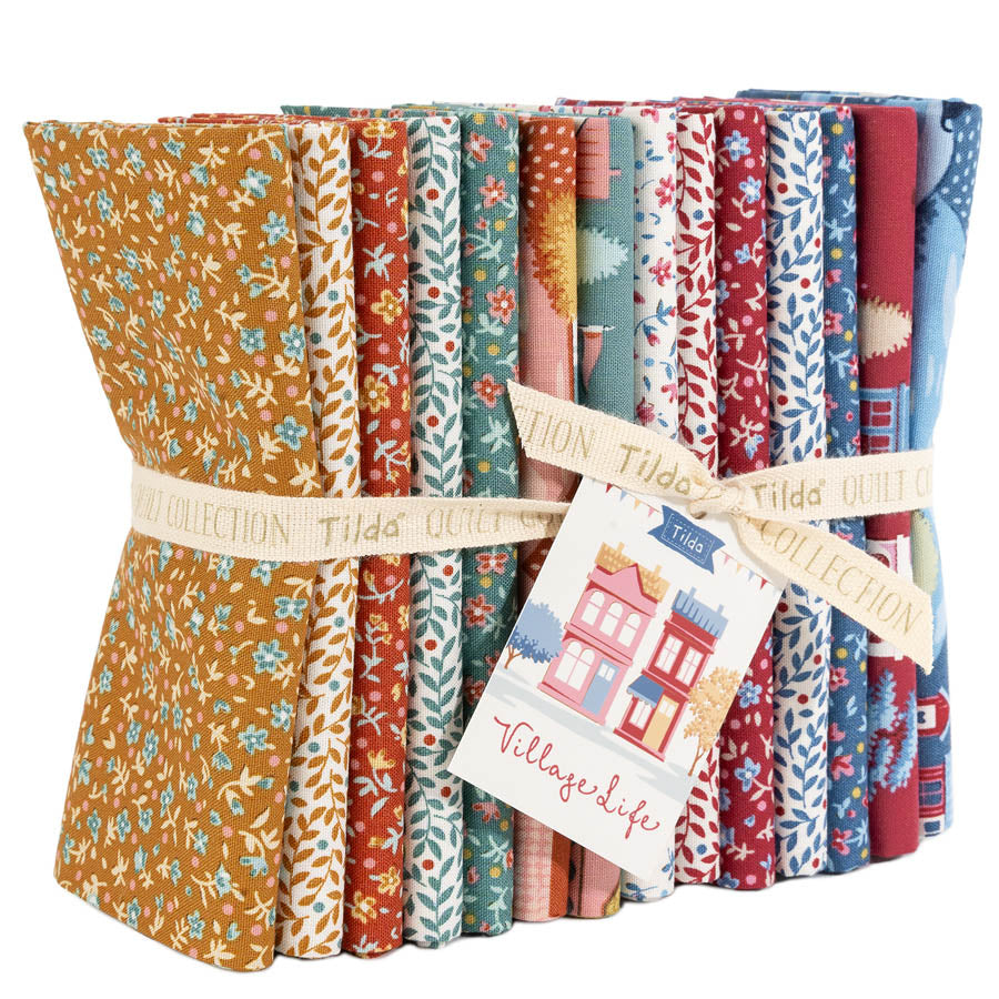 Tilda Village Life 14 piece Blenders and Extras fat quarter bundle with coordinating blender and Village scenic fabrics
