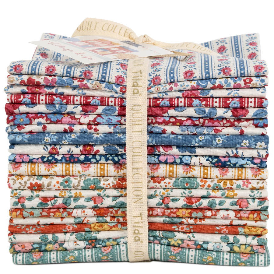 Tilda Village Life 20 piece fat quarter bundle featuring the main floral and coordinating fabric prints