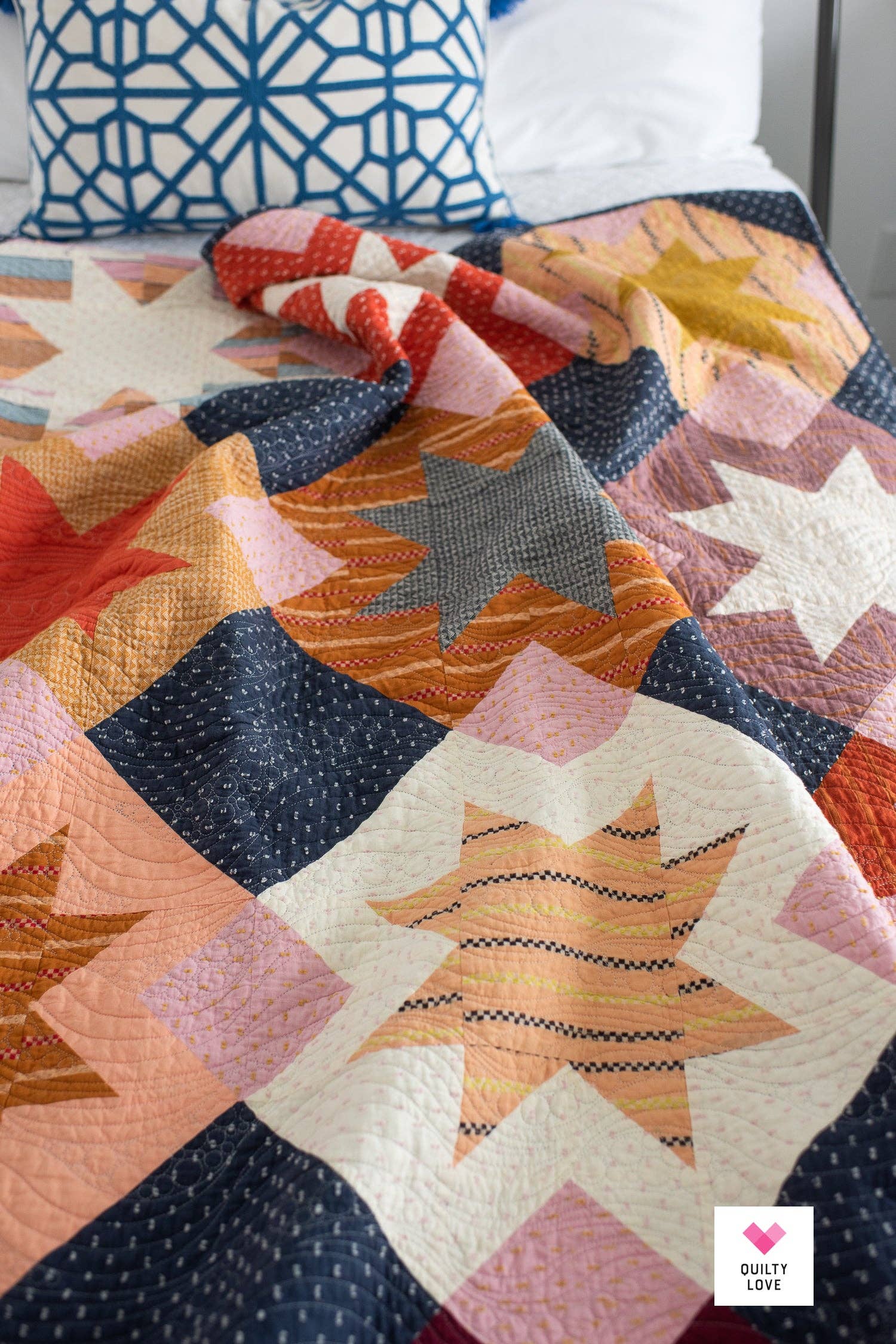 North Star Quilt Pattern by Quilty Love | Modern Fat Quarter Star Quilt Pattern