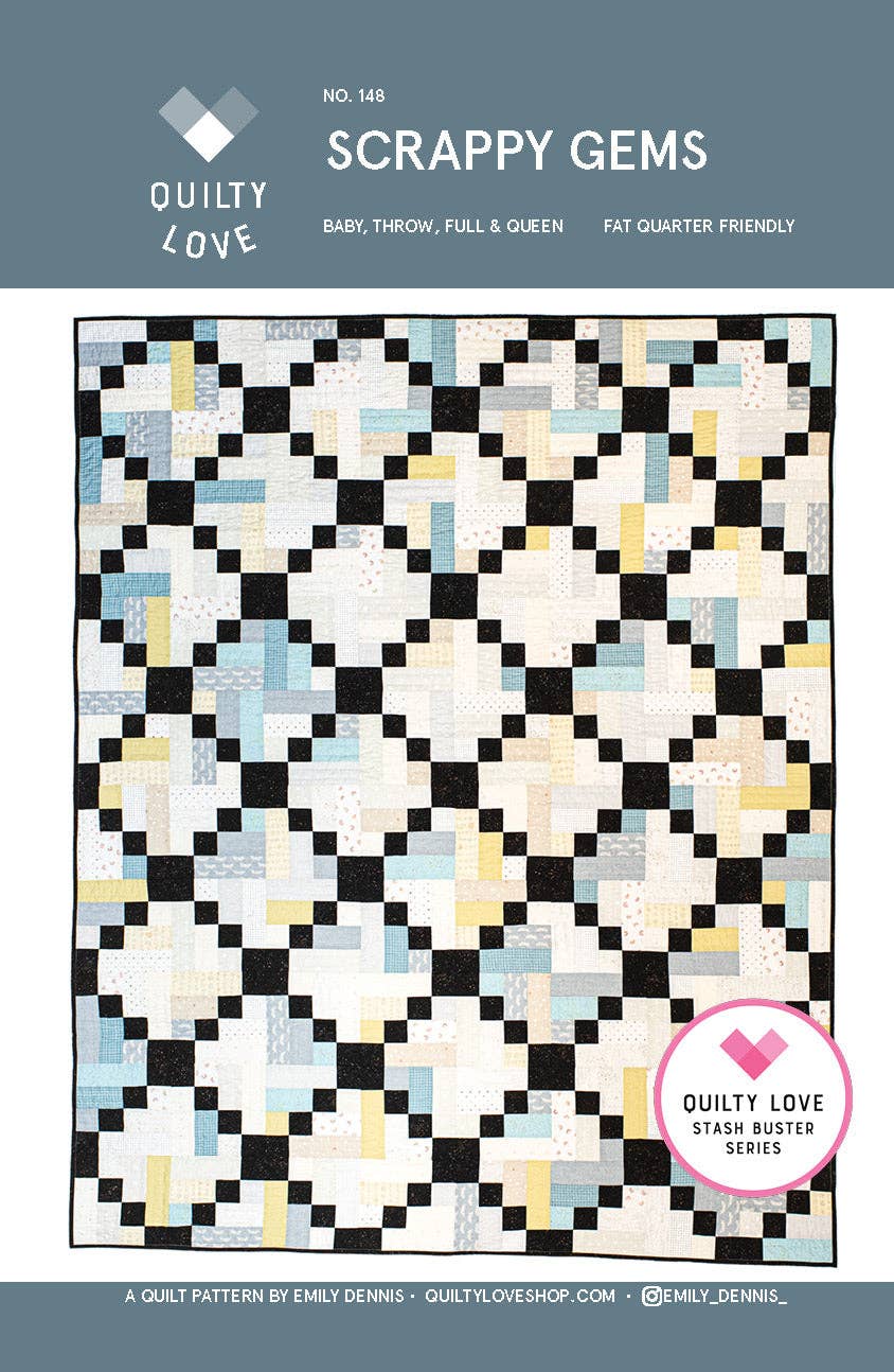 Scrappy Gems Quilt Pattern by Quilty Love | Fat Quarter & Stash Buster Quilt Pattern