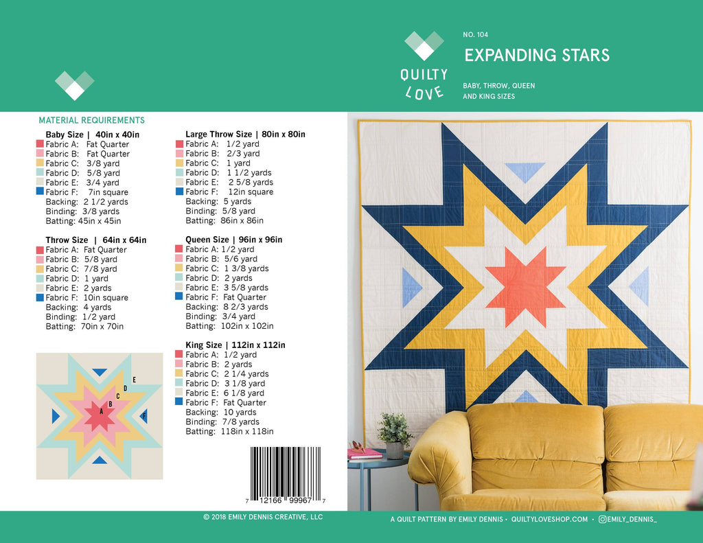 Expanding Stars Quilt Pattern by Quilty Love | Modern Star Quilt Pattern