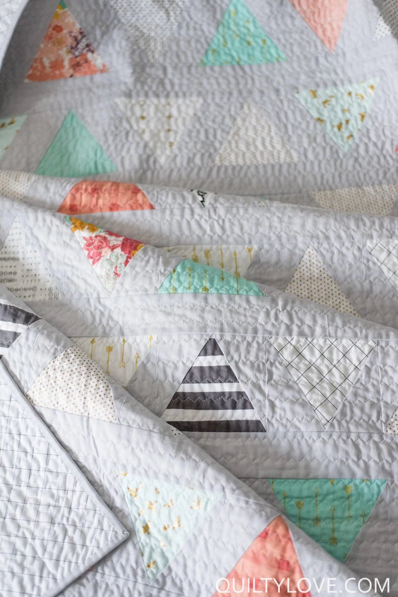 Soft pastel colorful geometric quilt Triangle Pop by Quilty Love