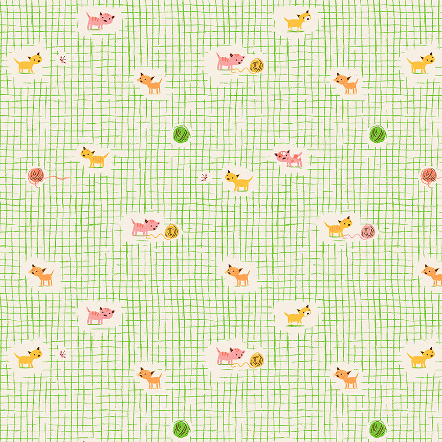 Heather Ross Favorites Kitten Plaid Green Yardage | Windham Fabrics