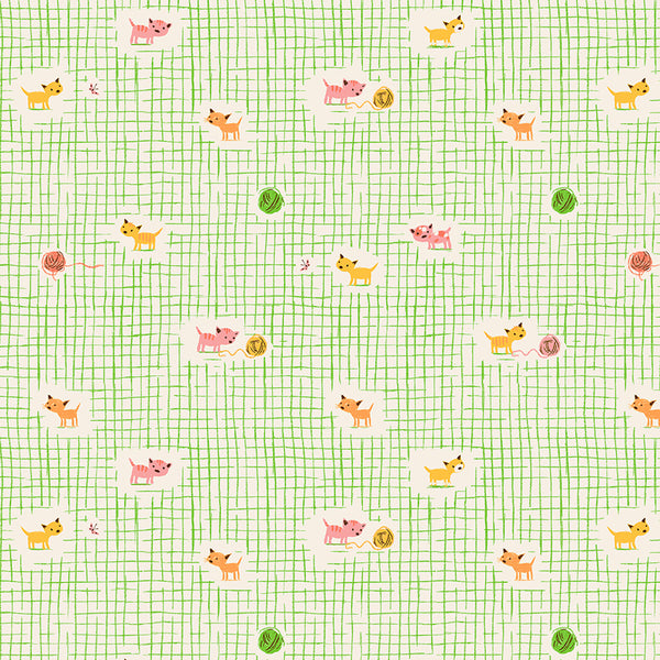 Heather Ross Favorites Kitten Plaid Green Yardage | Windham Fabrics