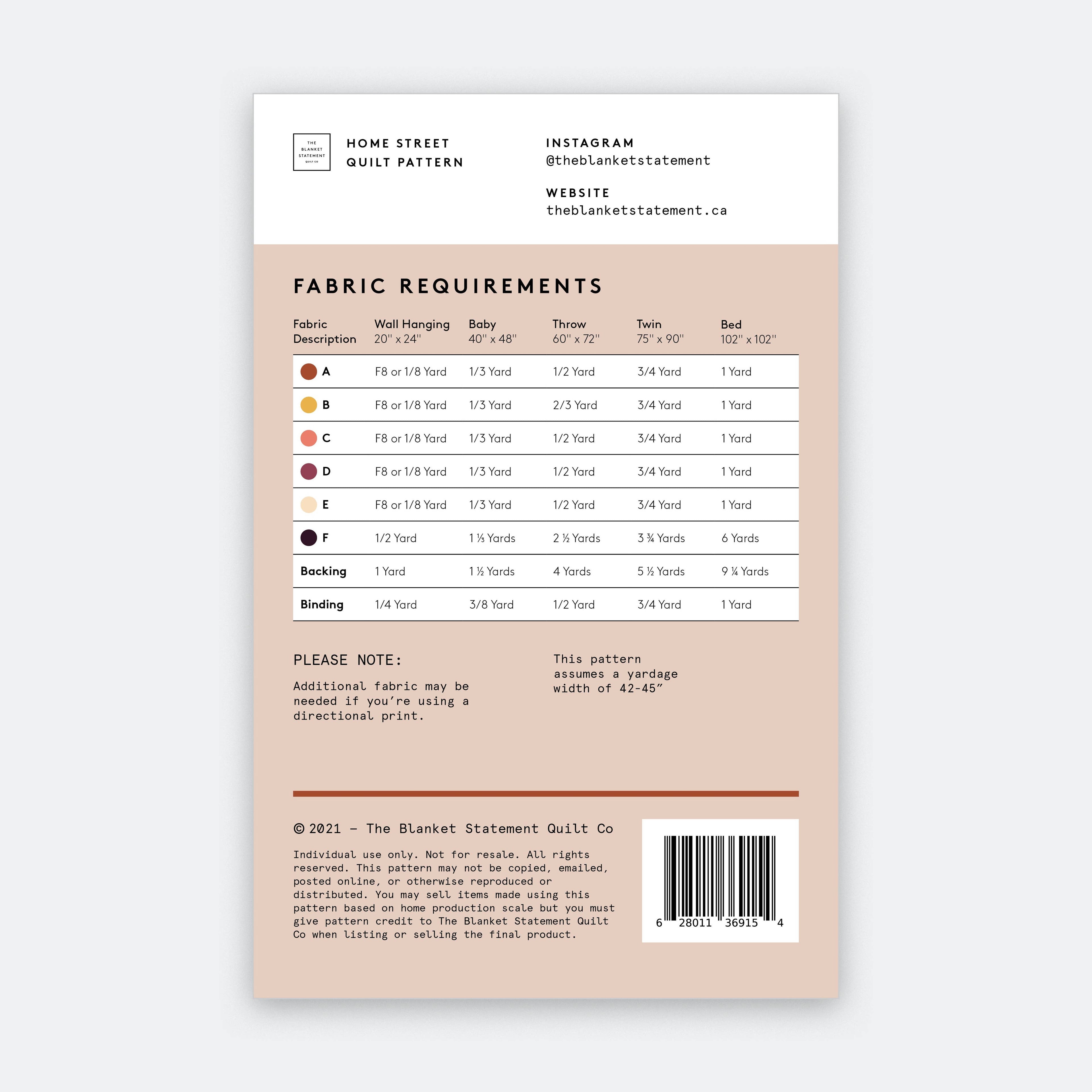 Fabric Requirements for The Home Street Quilt Pattern by The Blanket Statement Quilt Company