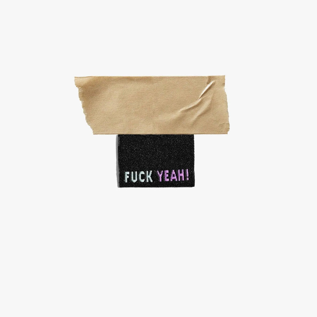 Fuck Yeah! Woven Labels by KATM with vibrant text design.