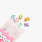 Mighty Minis Woven Labels by KATM in colorful, motivational designs.