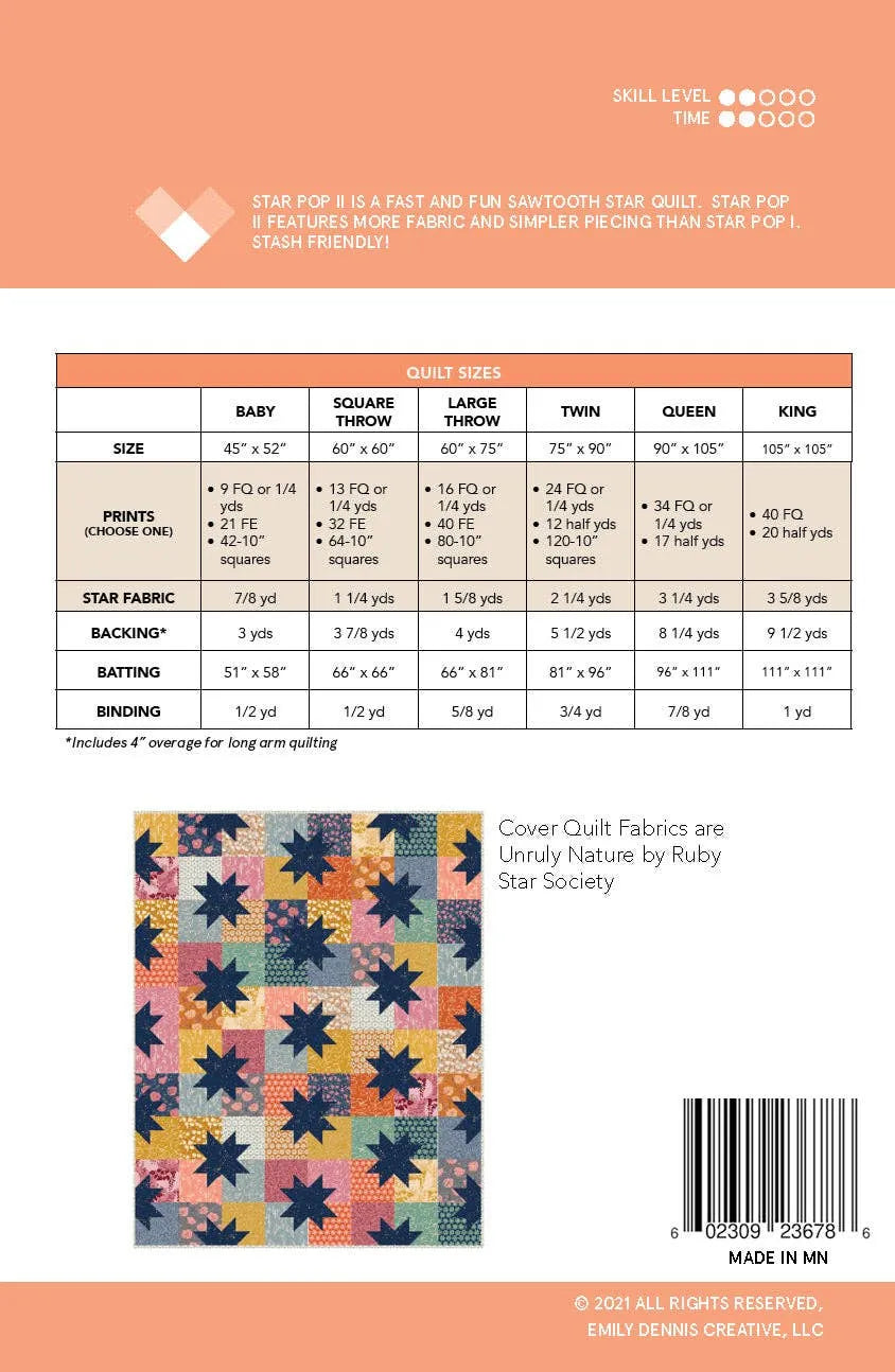 FabriRequirements Chart Star Pop II by Quilty Love