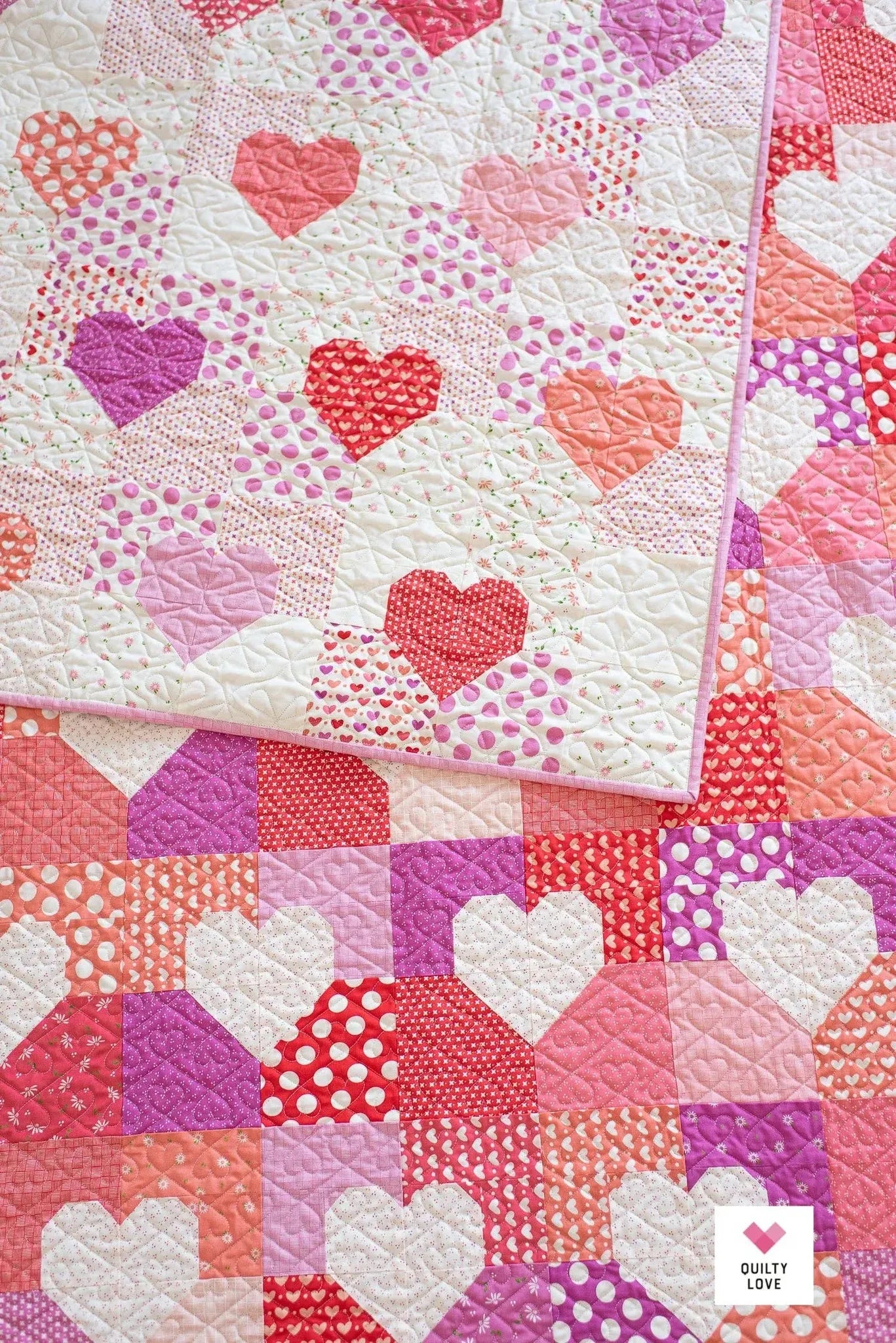 Quilt with hearts Patchwork Hearts by Quilty Love