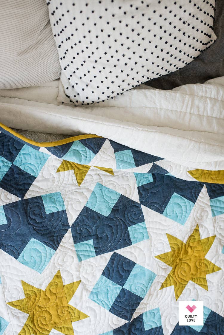 Night Stars Quilt Pattern by Quilty Love | Modern Star & Fat Quarter Quilt Pattern