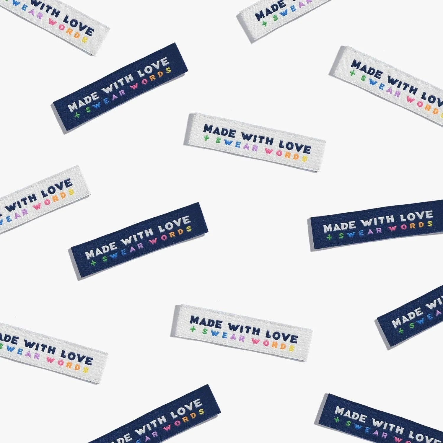 KATM Labels with 'Made with Love & Swear Words' text on a white background