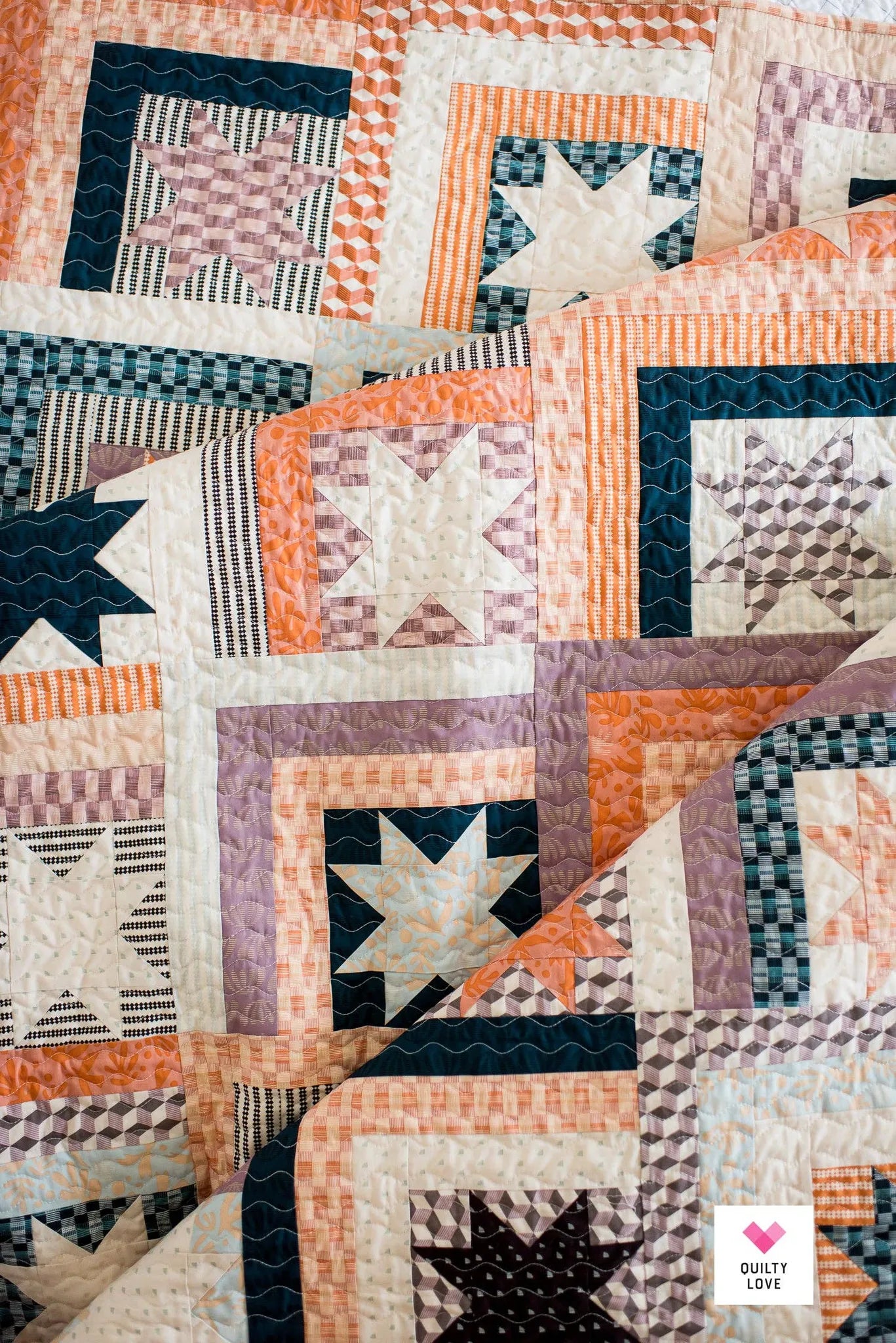 Detail closeup of Log Cabin Stars by Quilty Love