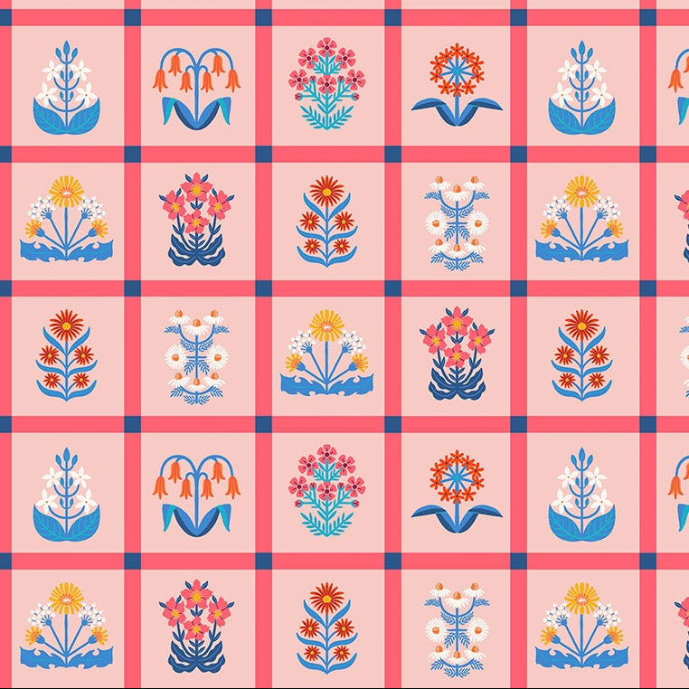 Once Upon a Charm Garden Beds Pink Yardage | FIGO Fabrics