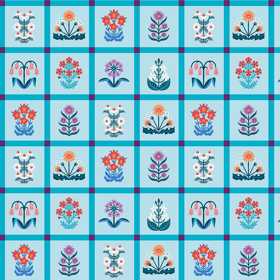 Once Upon a Charm Garden Beds Blue Yardage | FIGO Fabrics