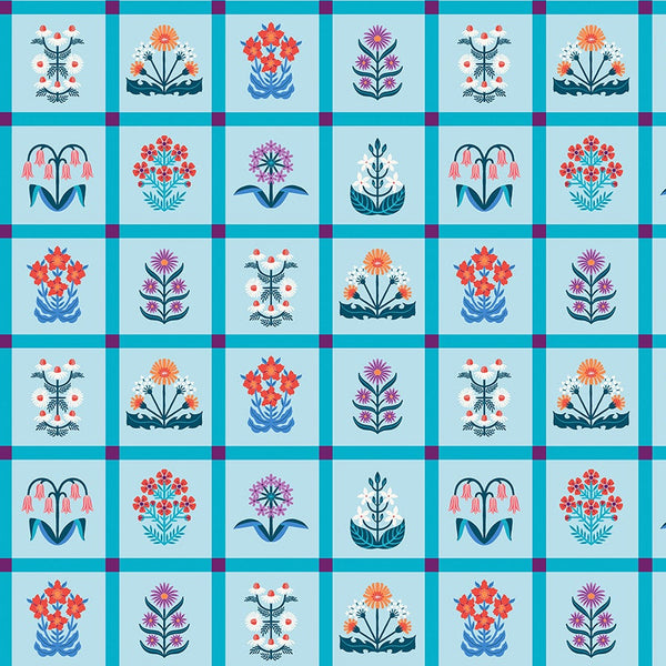 Once Upon a Charm Garden Beds Blue Yardage | FIGO Fabrics
