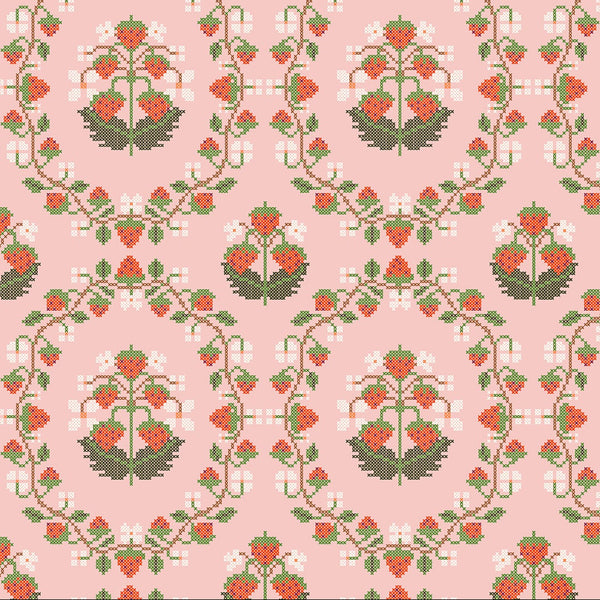 Once Upon a Charm Cross Stitch Pink Yardage | FIGO Fabrics
