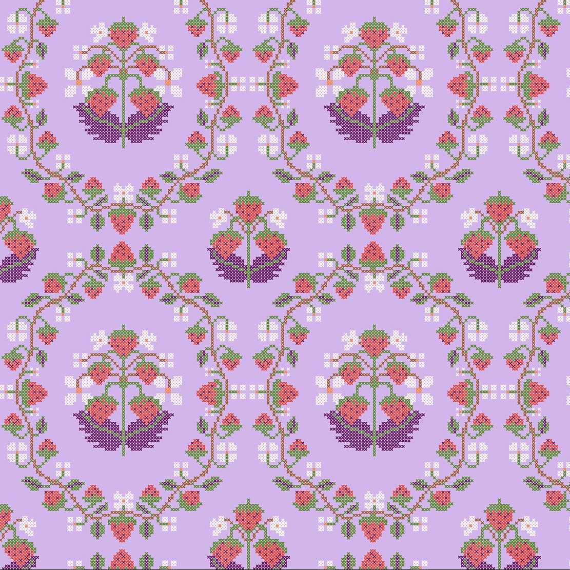 Once Upon a Charm Cross Stitch Purple Yardage | FIGO Fabrics