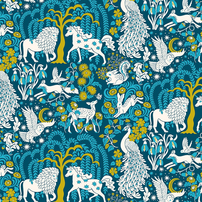 Once Upon a Charm Fable Forest Teal Yardage | FIGO Fabrics