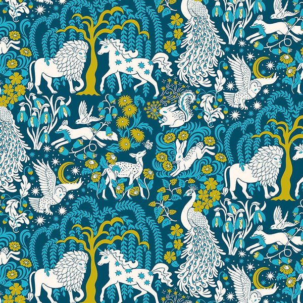 Once Upon a Charm Fable Forest Teal Yardage | FIGO Fabrics