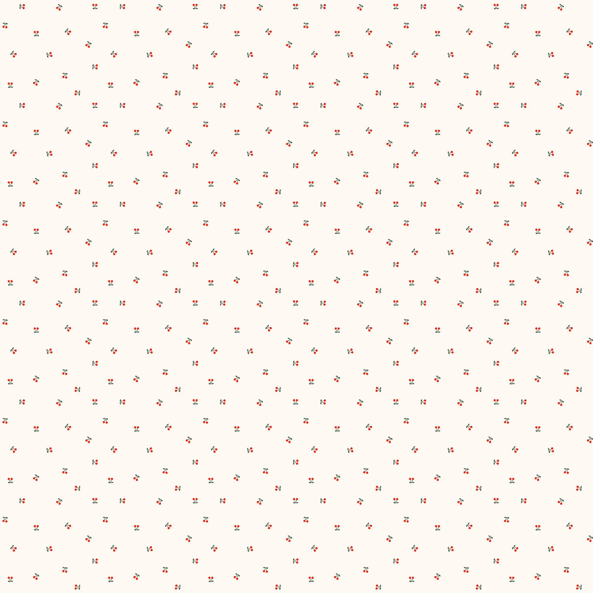 Ditsy Cherries Rose quilting cotton fabric by Bernadett Urbanovics for FIGO Fabrics with tiny red cherries on a soft pink background