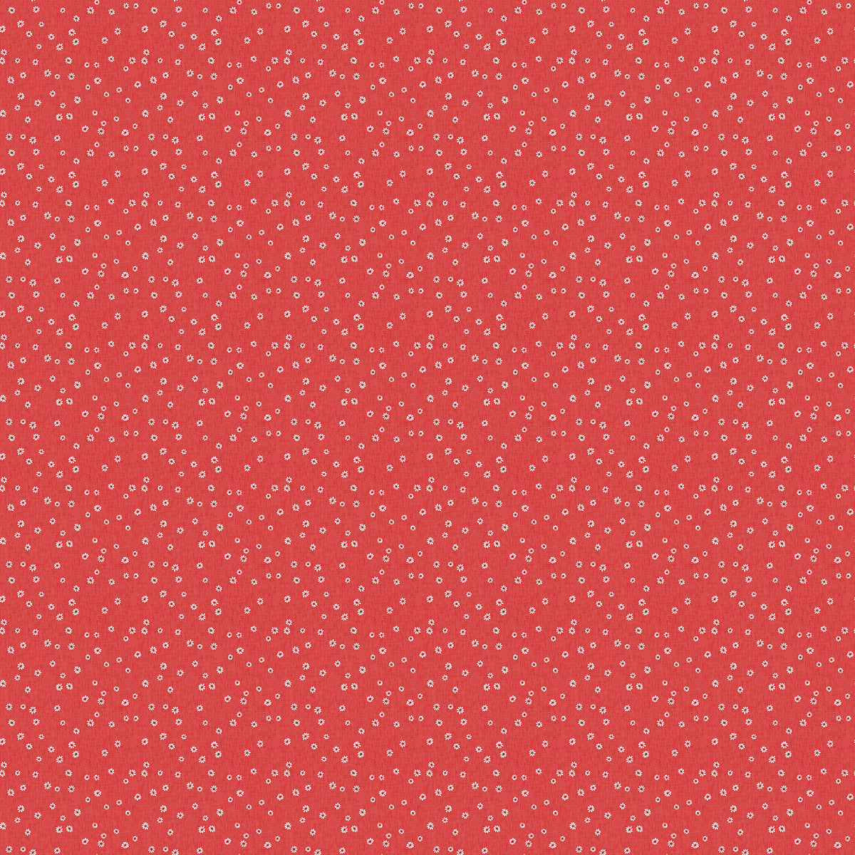 Daisies Red quilting cotton fabric by Bernadett Urbanovics for FIGO Fabrics featuring tiny white daisies scattered on a red background