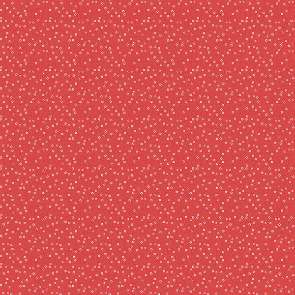 Daisies Red quilting cotton fabric by Bernadett Urbanovics for FIGO Fabrics featuring tiny white daisies scattered on a red background