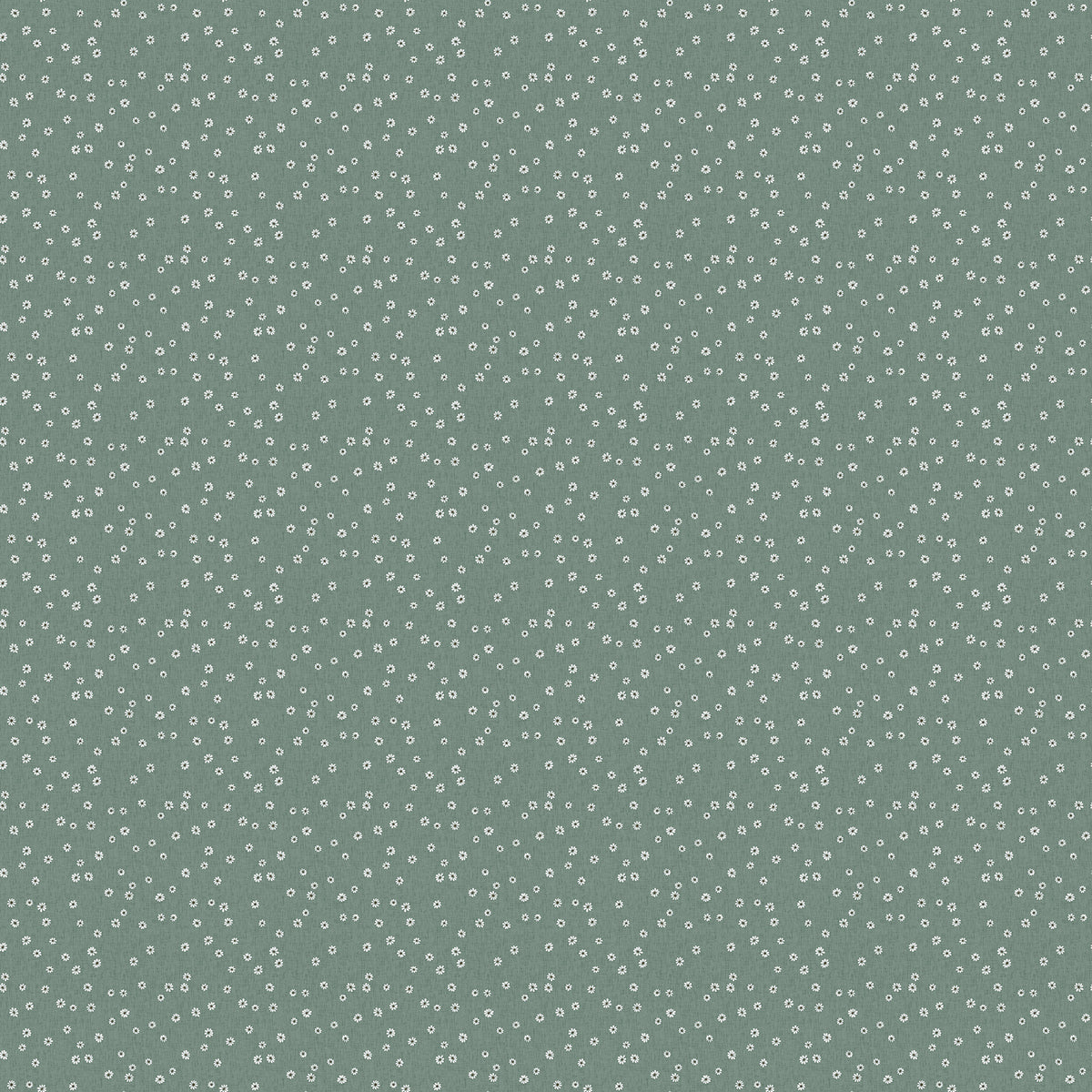 Daisies Green quilting cotton fabric by Bernadett Urbanovics for FIGO Fabrics featuring tiny white daisies on a soft sage green background