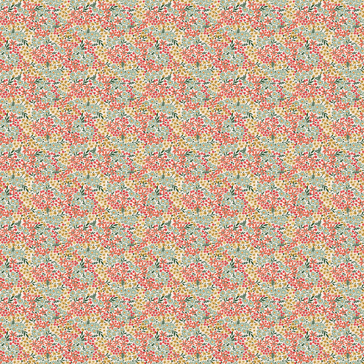 Calico Red Multi quilting cotton fabric by Bernadett Urbanovics for FIGO Fabrics featuring tiny colorful floral and botanical motifs