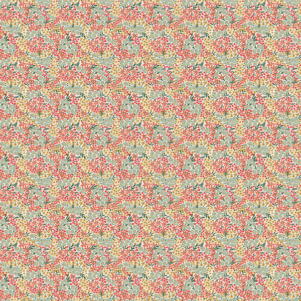 Calico Red Multi quilting cotton fabric by Bernadett Urbanovics for FIGO Fabrics featuring tiny colorful floral and botanical motifs
