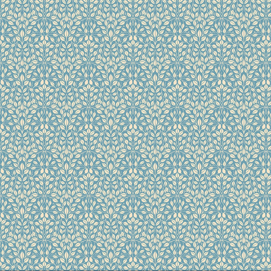 Bramble & Bloom Leaves Blue Yardage | FIGO Fabrics