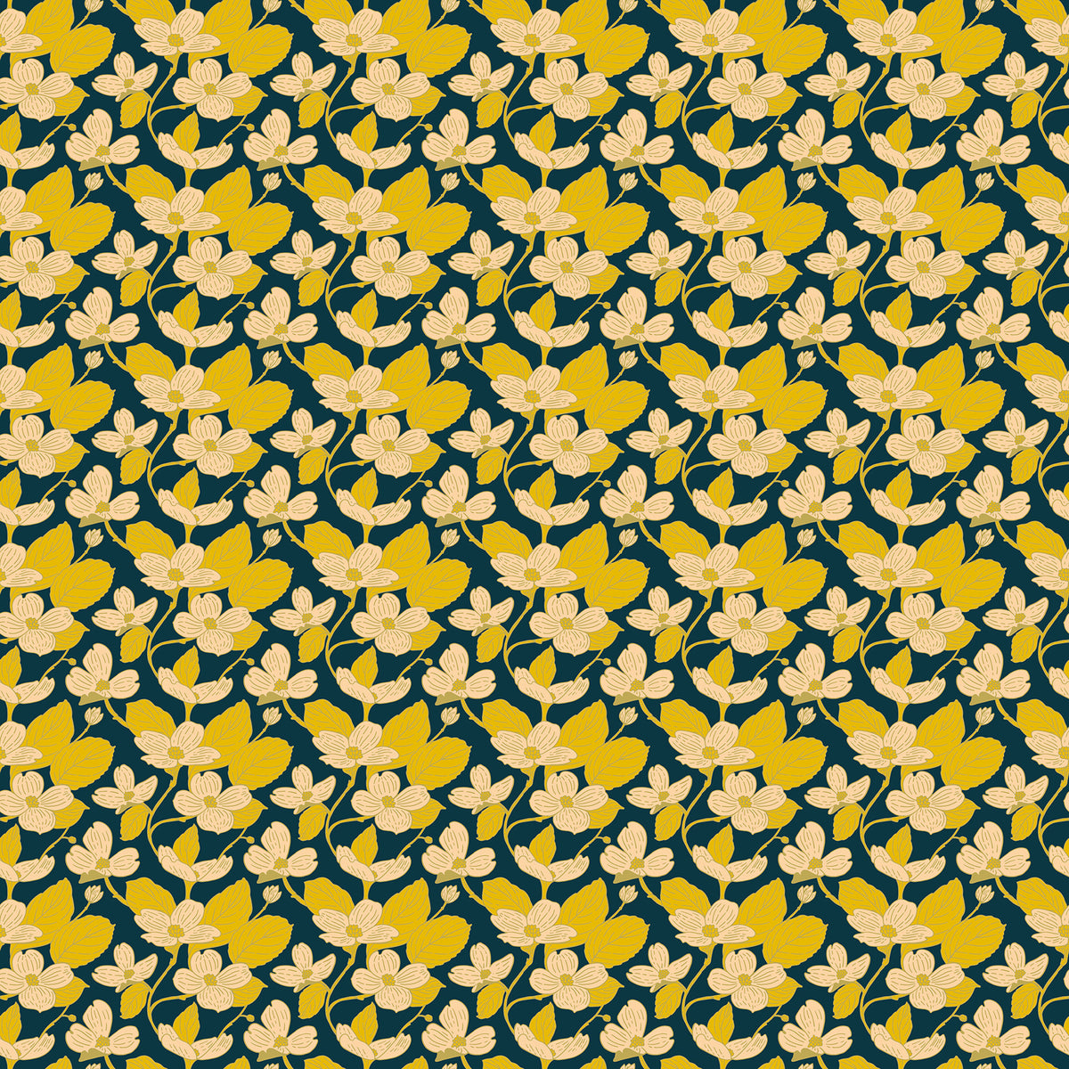 Bramble & Bloom Dogwood Navy Yardage | FIGO Fabrics