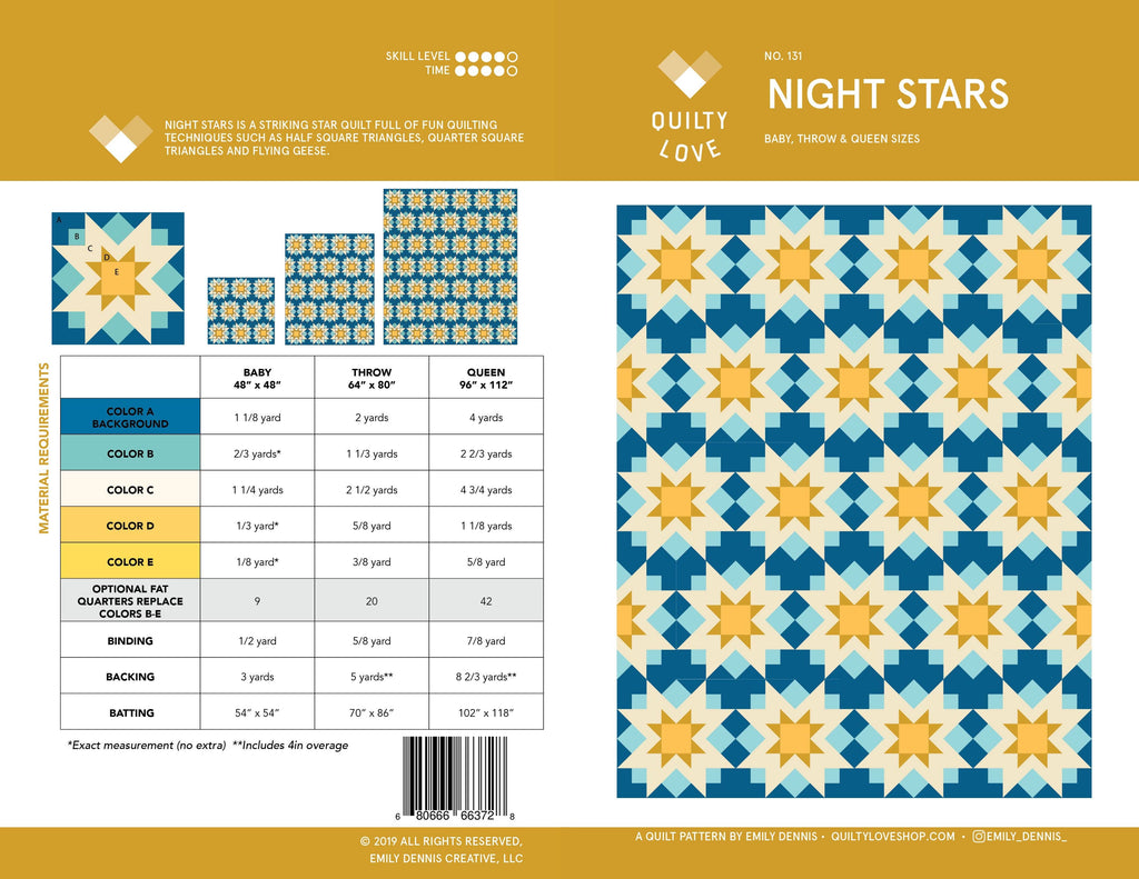 Night Stars Quilt Pattern by Quilty Love | Modern Star & Fat Quarter Quilt Pattern